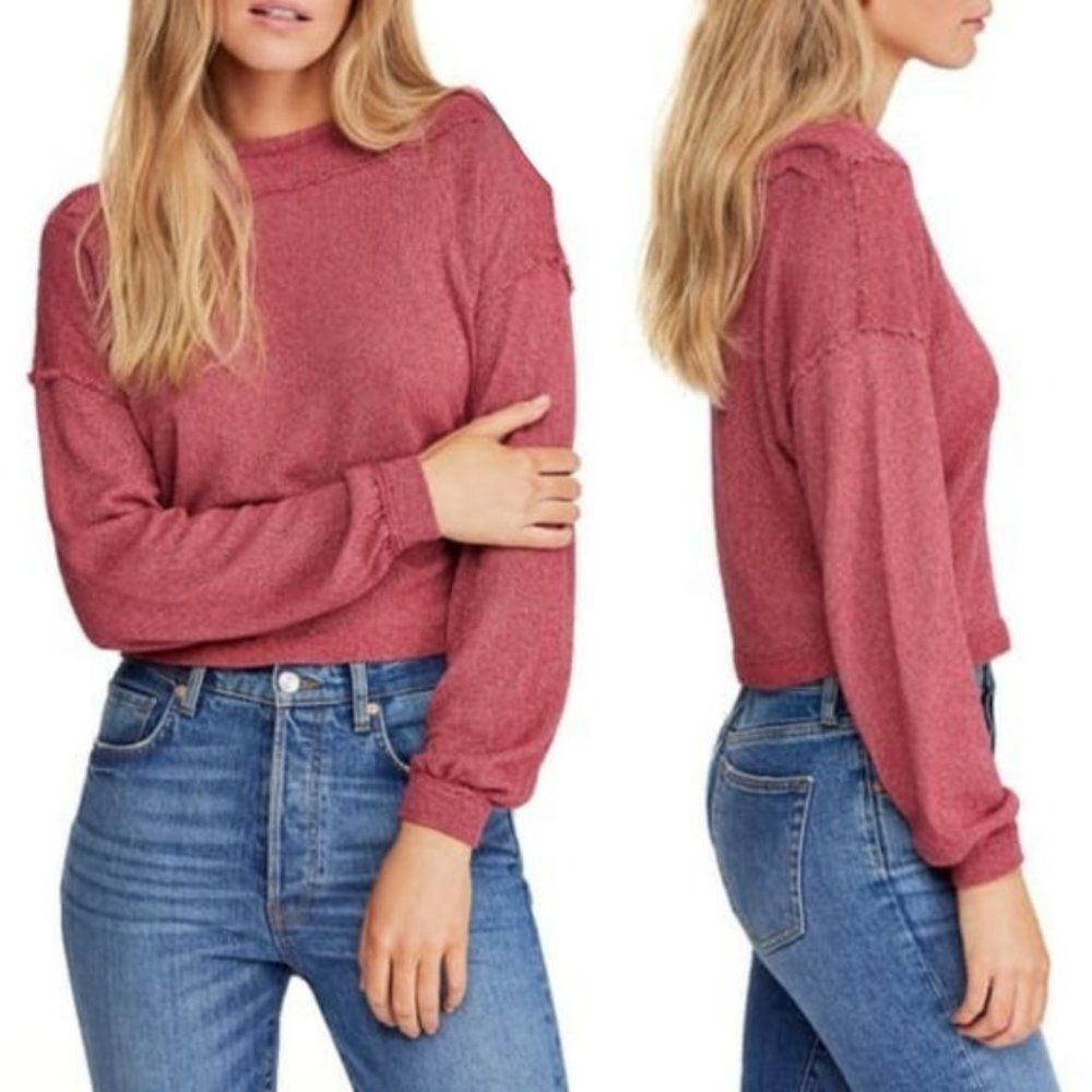 NWT Free People Top Stay With Me Knit Relaxed Lounge Size Berry Medium